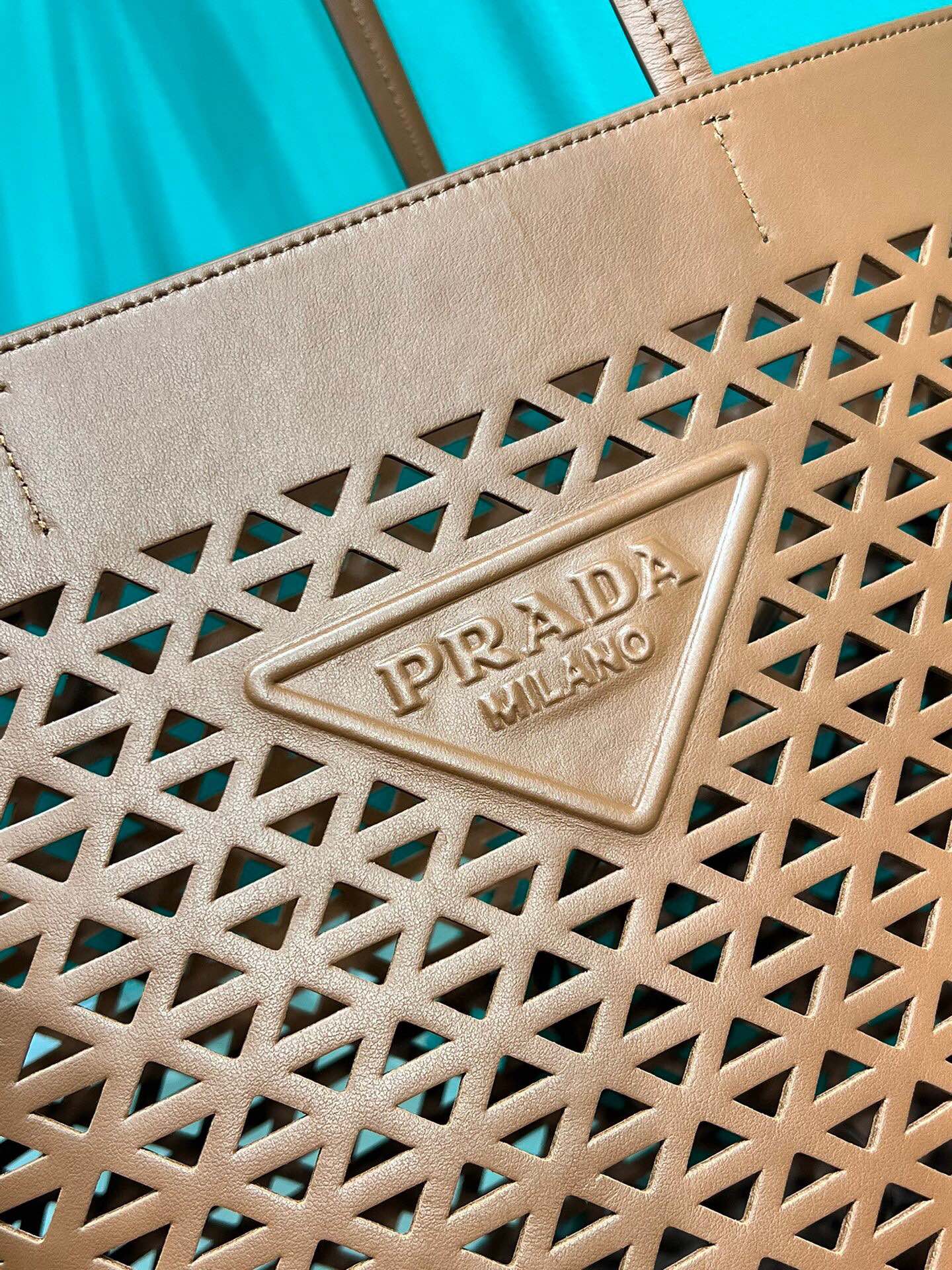 Prada Large Perforated Leather Tote Bag Handbag Caramel 1BG503